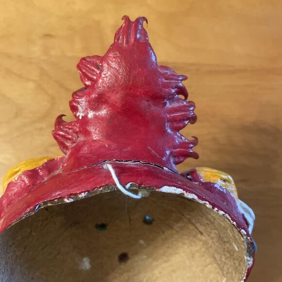 Vintage Hand Painted Mexican Folk Art Coconut Shell Mask Lady Spiky Hair - Picture 7 of 9